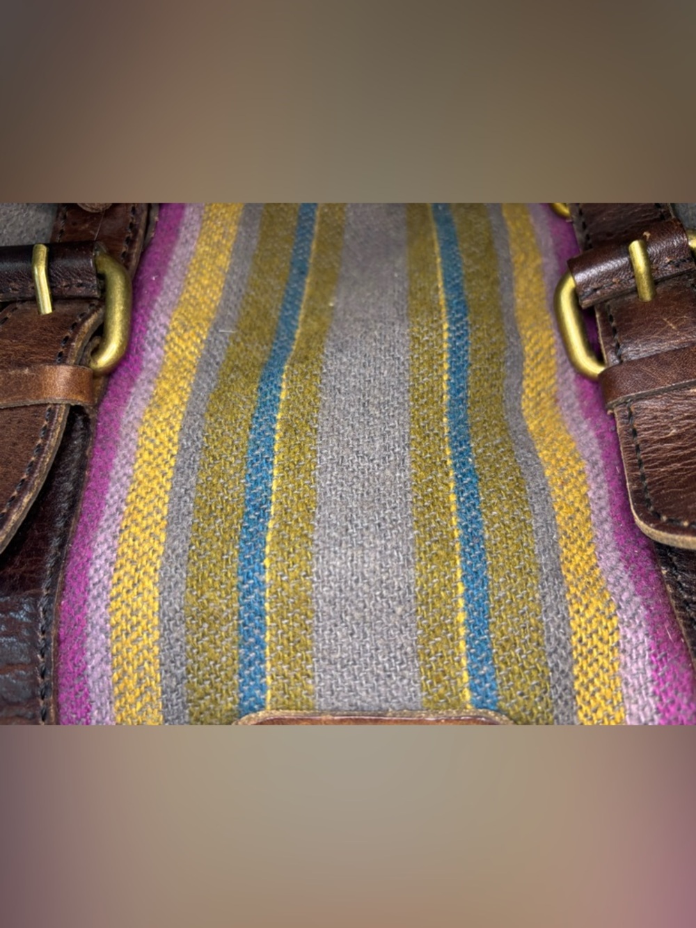 Vintage Fossil Striped Fabric Crossbody with Brown Leather Trim - Picture 10 of 16